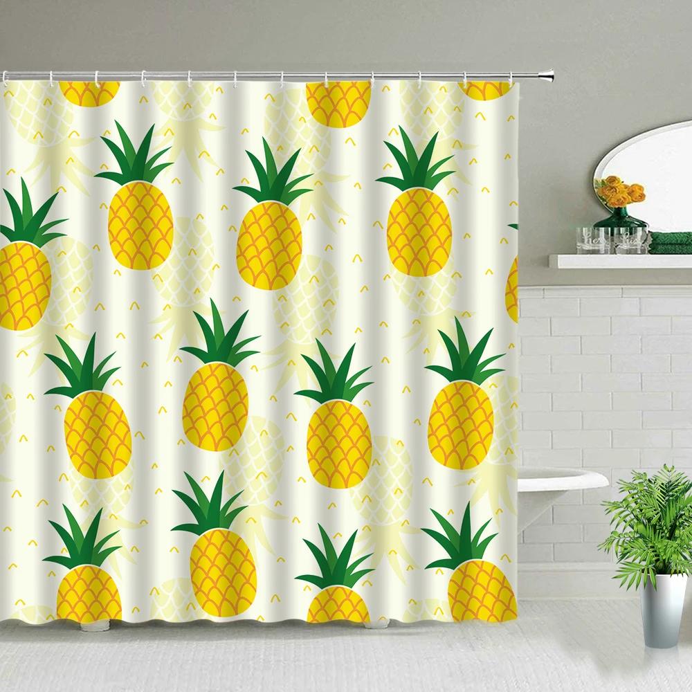 Nordic Style Pineapple Art Shower Curtains Waterproof Bathroom Curtain Polyester Fabric Bath Bathtub Decor With Hooks Washable