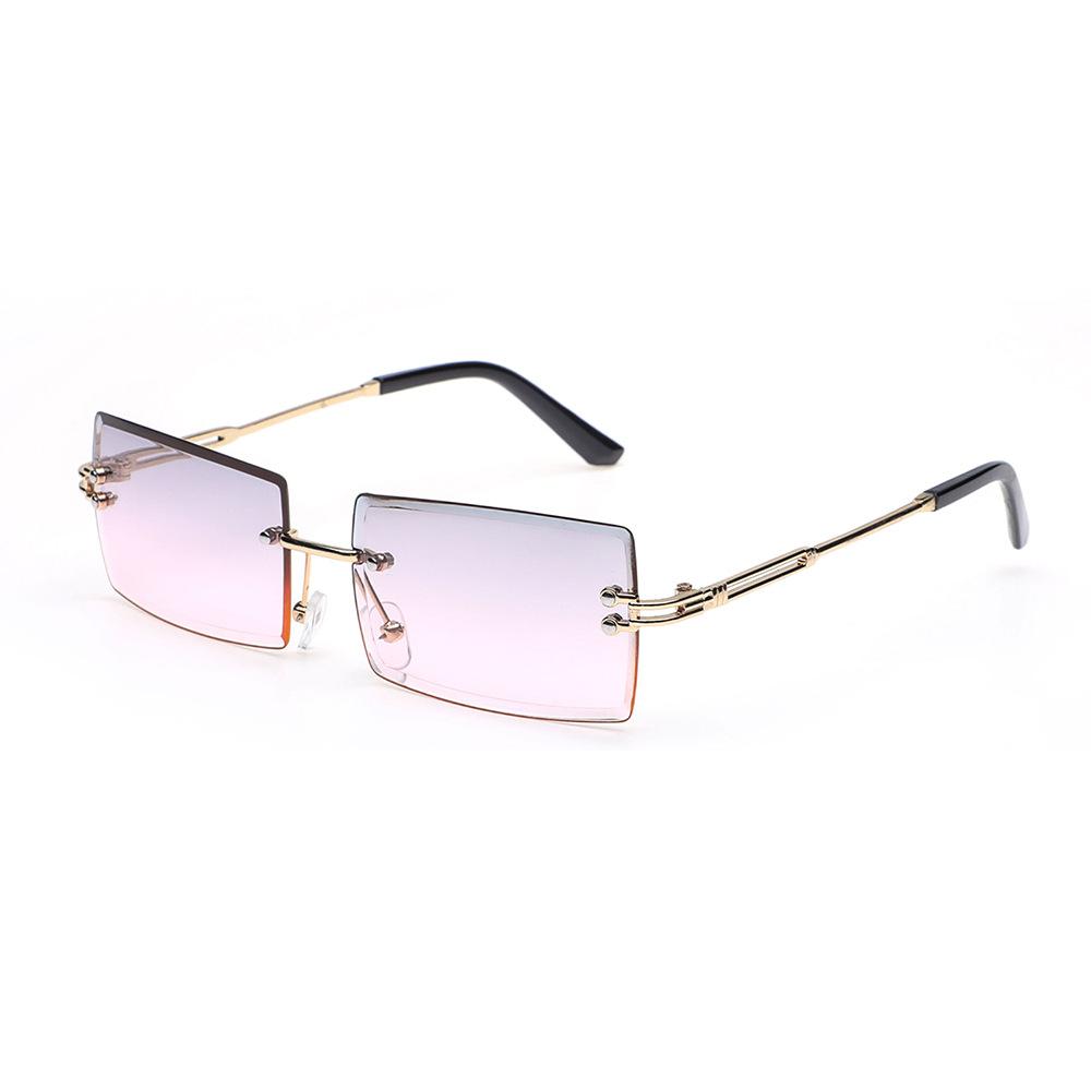 Retro Fashion Sunglasses Frameless Rectangle Gradient UV400 Women Summer Travel Metal Rimless