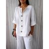 European American New Summer Loose T-shirts for Women V-neck Cotton Linen Button Tops