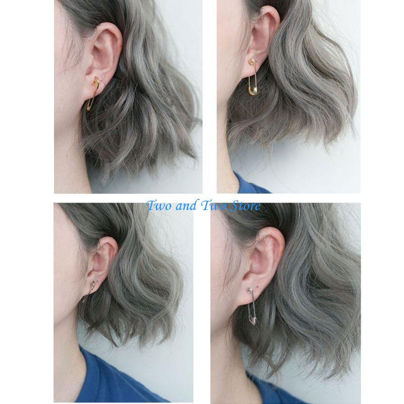 HX6F Fashion Silver Safety Pin Ear Studs All-match Pin Studs Earrings Jewelry Gifts for Men Women Family Friend
