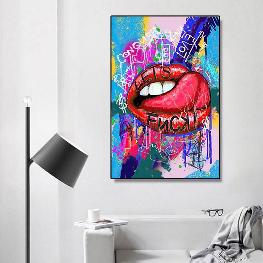 Modern Graffiti Art Sexy Colorful Lips Picturs Canvas Painting Oil Painting Modern Posters Wall Art For Living Room Home Decor