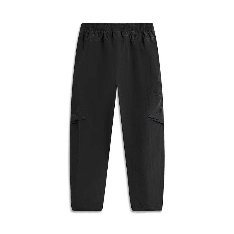 Li Ning Sports Trend Series Solid Color Mid Waist Drawstring Comfortable Breathable Loose Straight Leg Sports Pants Men pants Black AYKU545-1