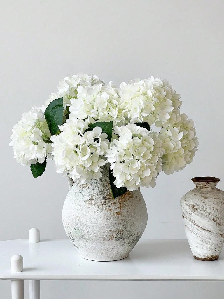 3/6PCS 22.83in White Embroidered Hydrangea Flowers Fake Plastic Stems for Wedding Party Office, Spring Summer Home Decor