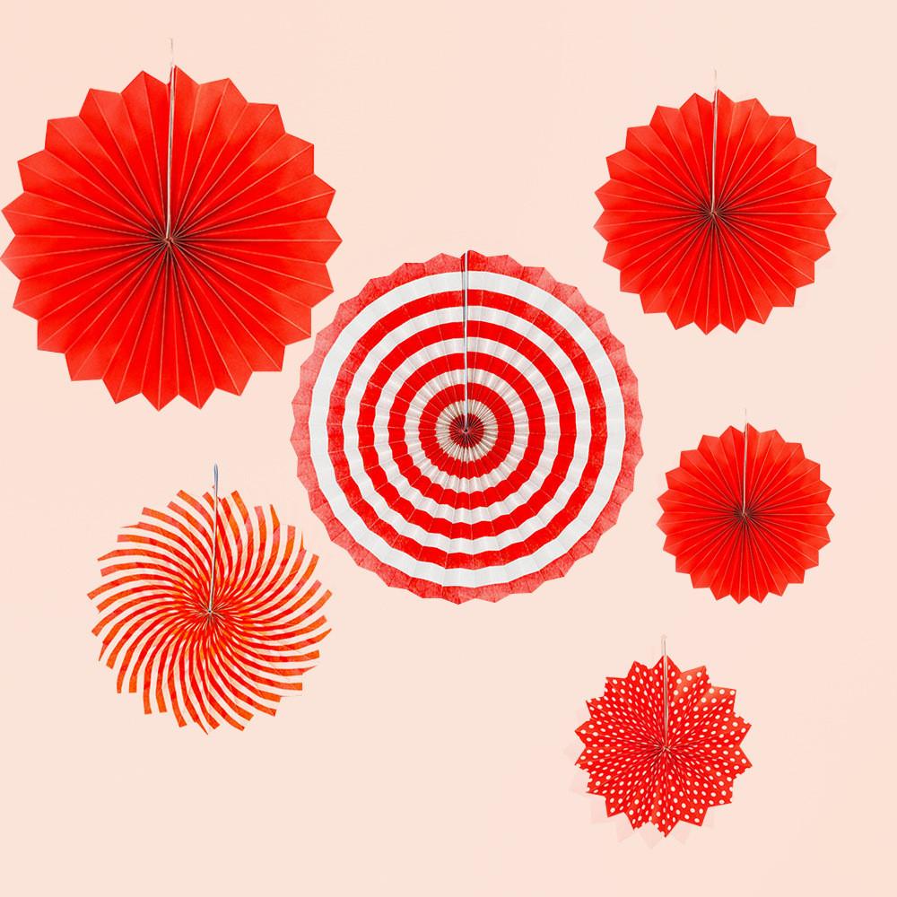 Vibrant Set Of 6 Paper Fans For Party Decoration And Atmosphere Enhancement