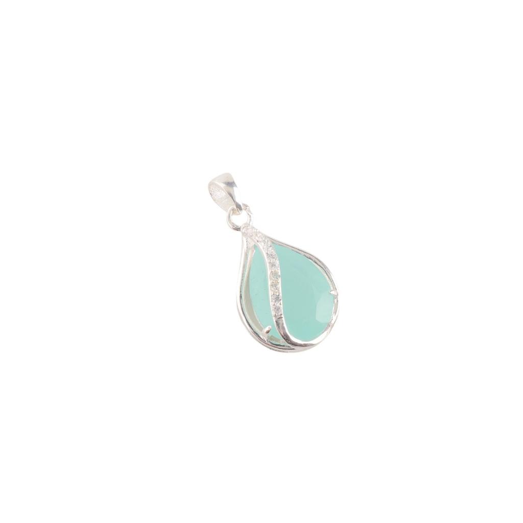 Aqua Chalcedony Gemstone Zircon Pendant 925 Sterling Silver Jewelry Gift For Her CZP-7-8