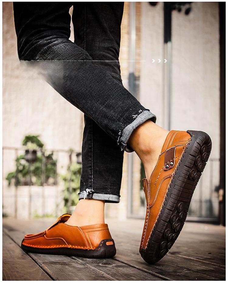 Handgenähte Leder-Loafer für Herren – Lässige Slip-On-Flats für den Außenbereich, Low-Top, große Größe