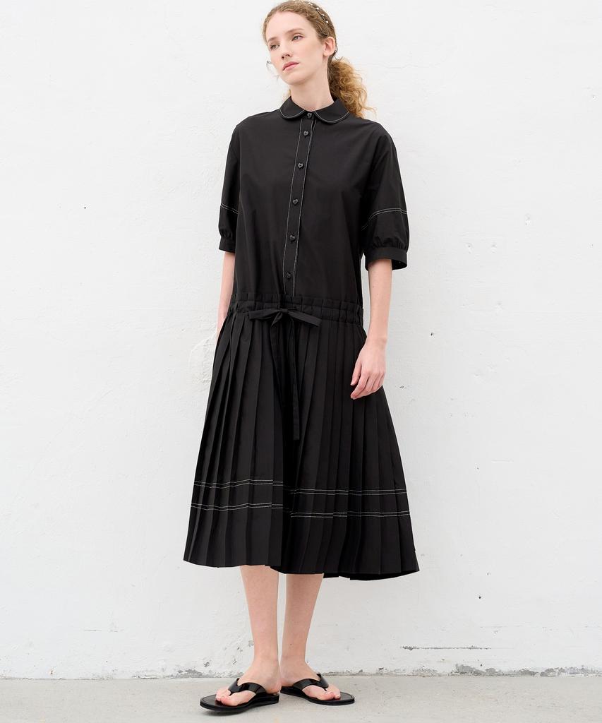 Mite Stitch Line Pleats Dress_Black