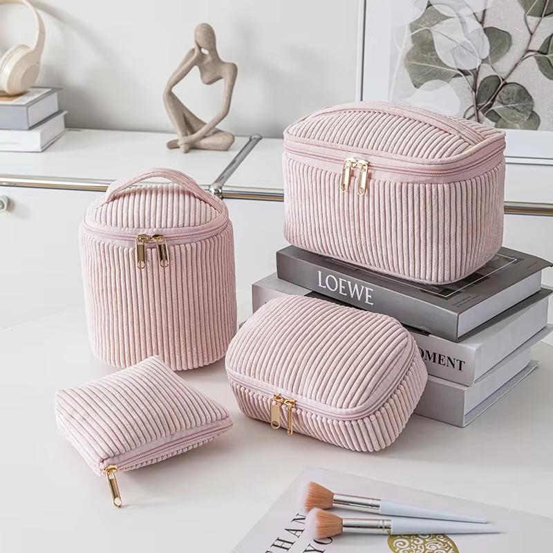Women's Plush Make Up Bags Plaid Zipper Cosmetic Bag Case Portable Cosmetic Organizer Storage Pouch