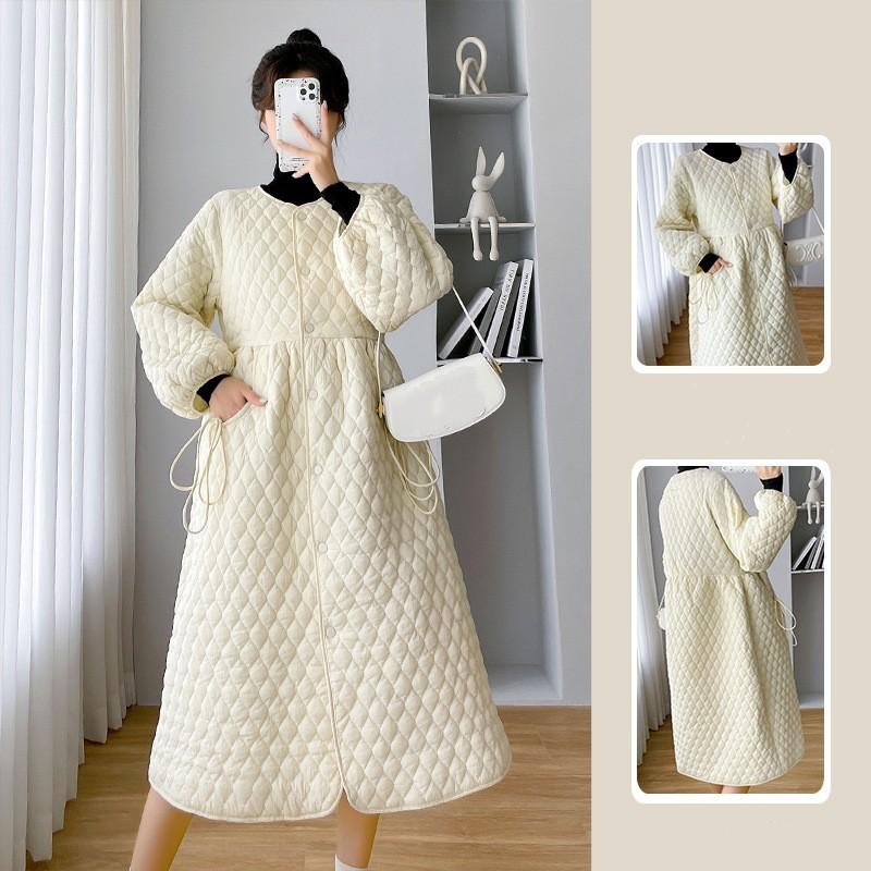 Women's Winter Solid Color Thickened Warm Dress Loose Casual Maternity Clothes