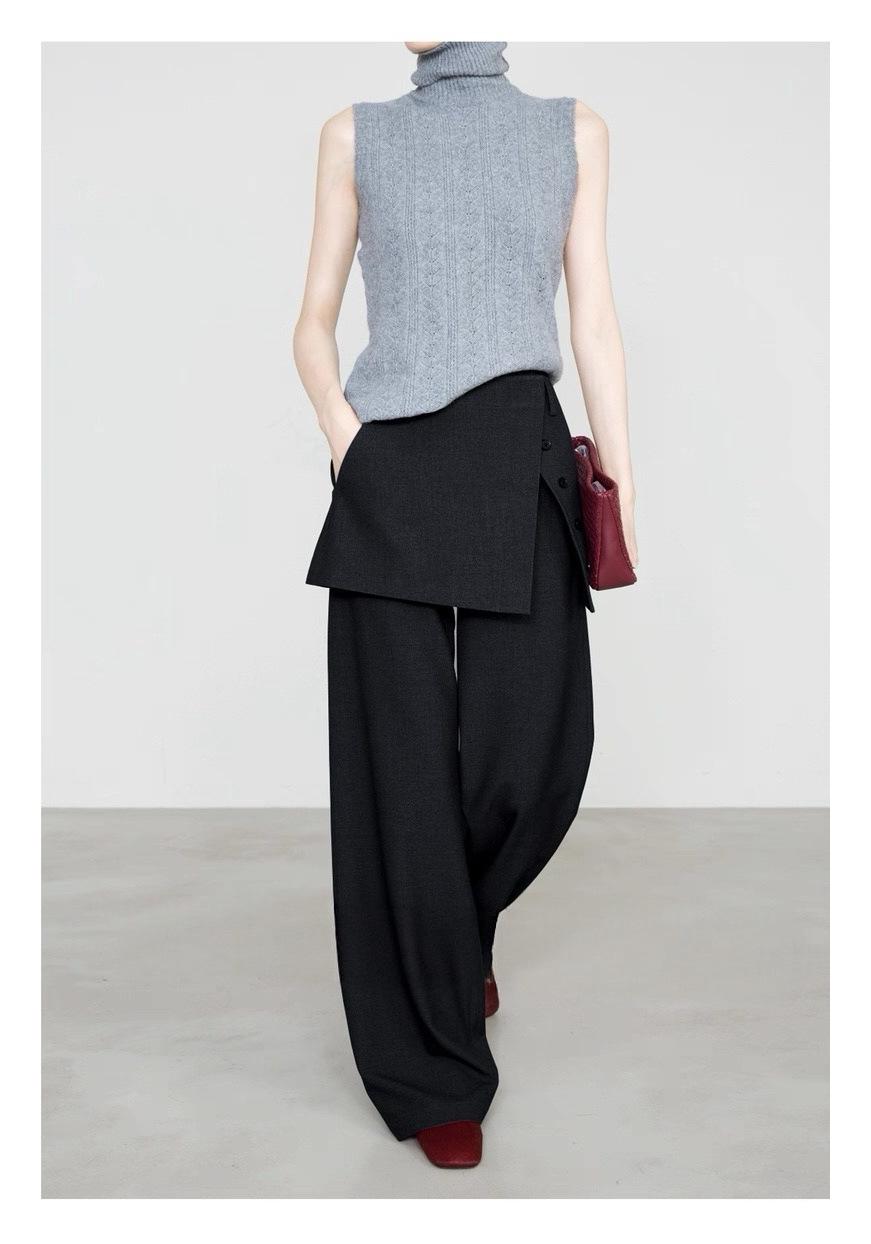 Stylish Women s Grey Cupro-Linen Skirt Pants - Spring/Summer Wide-Leg Suit with Butt Coverage 26/S чёрный