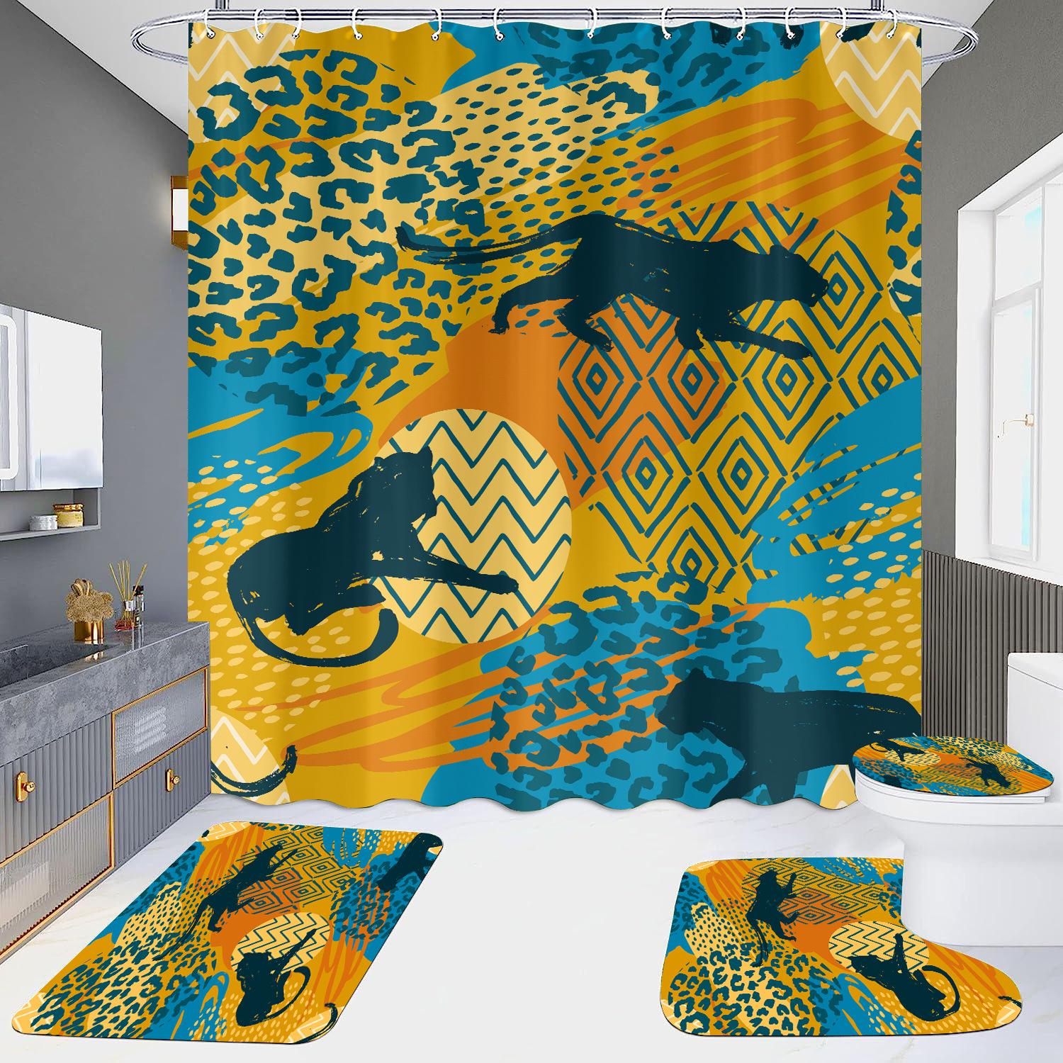 

4 шт. леопардовая серия, наборы занавесок для душа для ванной комнаты, нескользящие коврики для ванной комнаты, крышка для унитаза, коврик для ванной 4Pcs