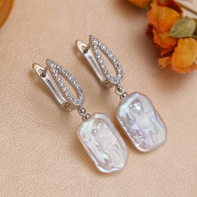 SENIKO Natural Freshwater Big Baroque Pearl Earrings Fashion Cubic Zirconia Pearl Drop Earrings For Women Party Jewelry