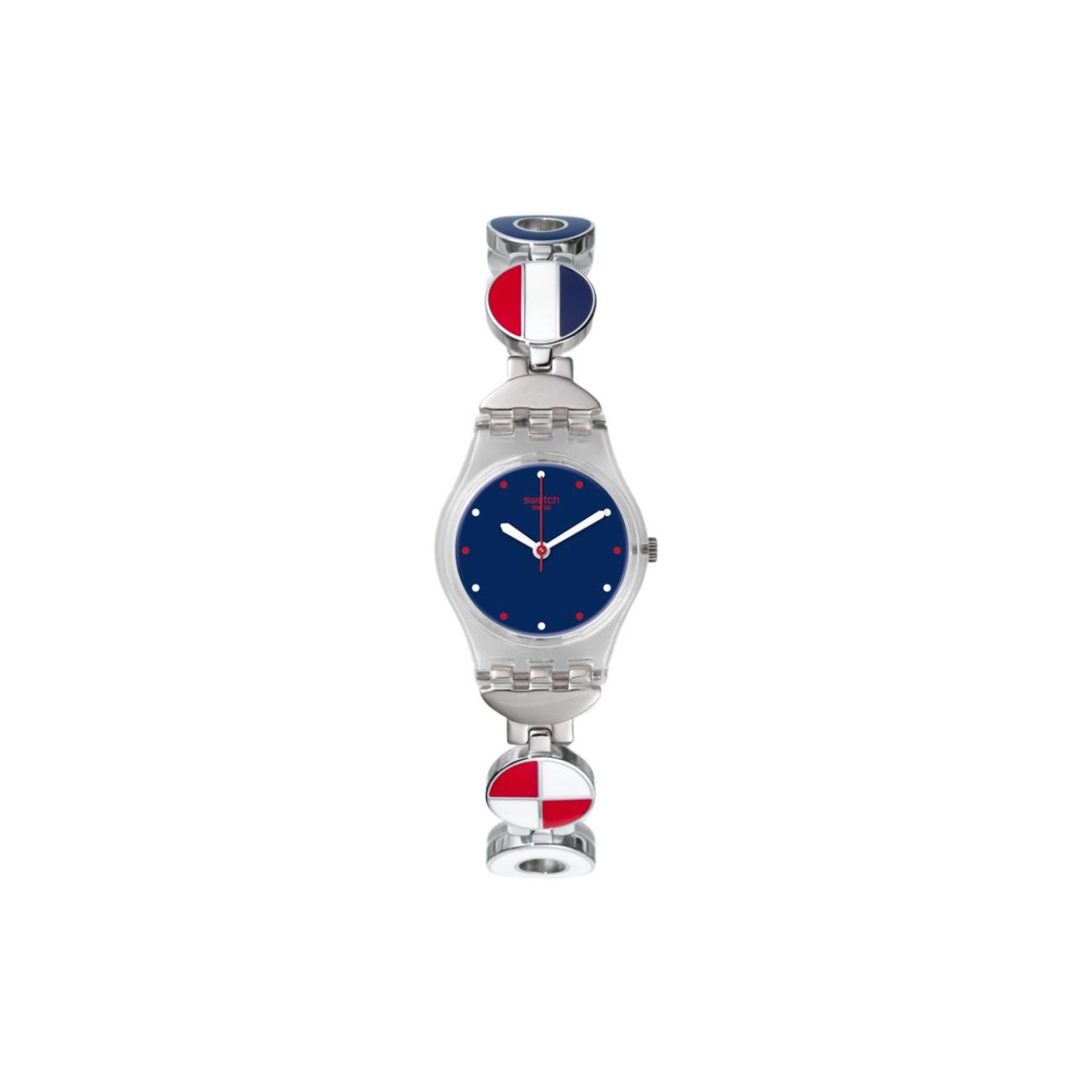 

Swatch Quartz Womens Watch Blue Dial Stainless Steel Case Plastic Strap Women watches Silver LK344G Blue