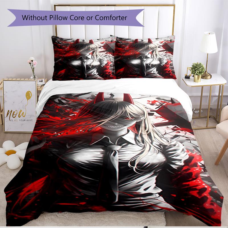 3pcs Duvet Cover Set (1*Duvet Cover + 2*Pillowcase, Without Core), Makima Chainsaw Man Print Soft All‑Season Bedding Set, Home Bedroom Decor Gift