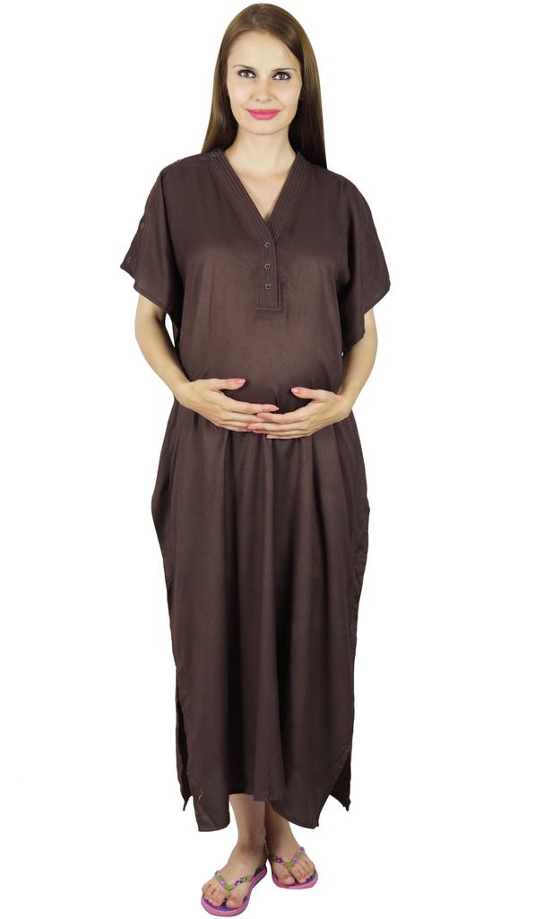 Bimba Kaftan de Maternité avec Ceinture Robe de Nuit d'Allaitement| Boutons Devant| Baby Shower