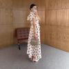 2026 European Retro Polka Dot Puff Sleeve Lace-up Slimming Dress