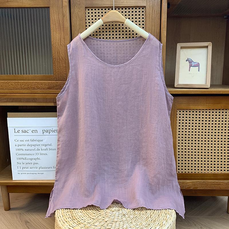 

Легкий свободный жилет без рукавов из хлопка и льна, женская летняя однотонная рубашка, женская одежда L фиолетовый