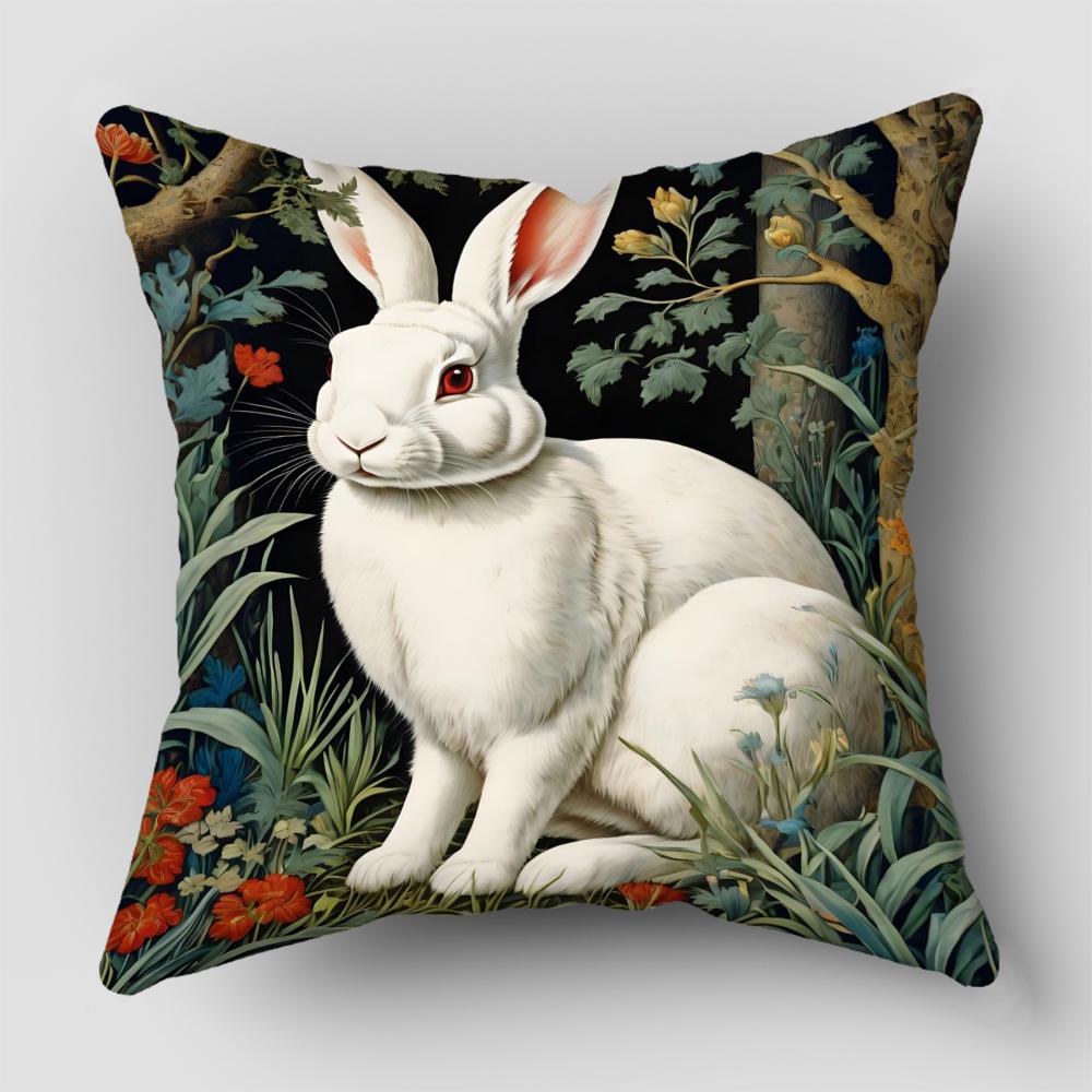 Cute Rabbit illustration Pillow Covers,Polyester Decorative Cushion Cases for Living Room Sofa (Pillow Inserts Not Included)