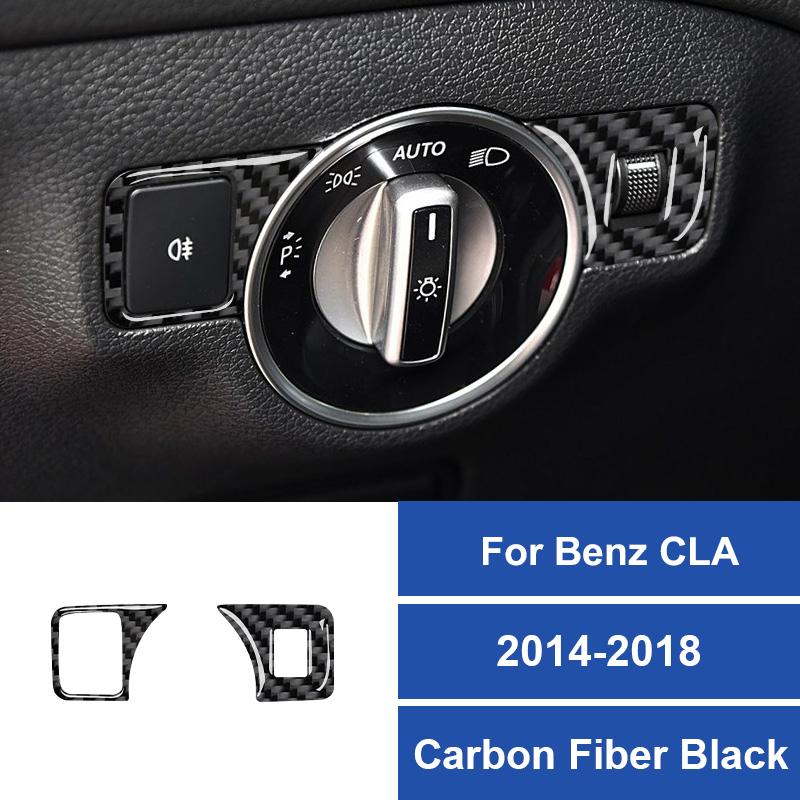 Real Carbon Fiber For Mercedes Benz CLA 2014-2018 Car Headlight Adjustment Button Decoration Sticker Car Interior Accessories