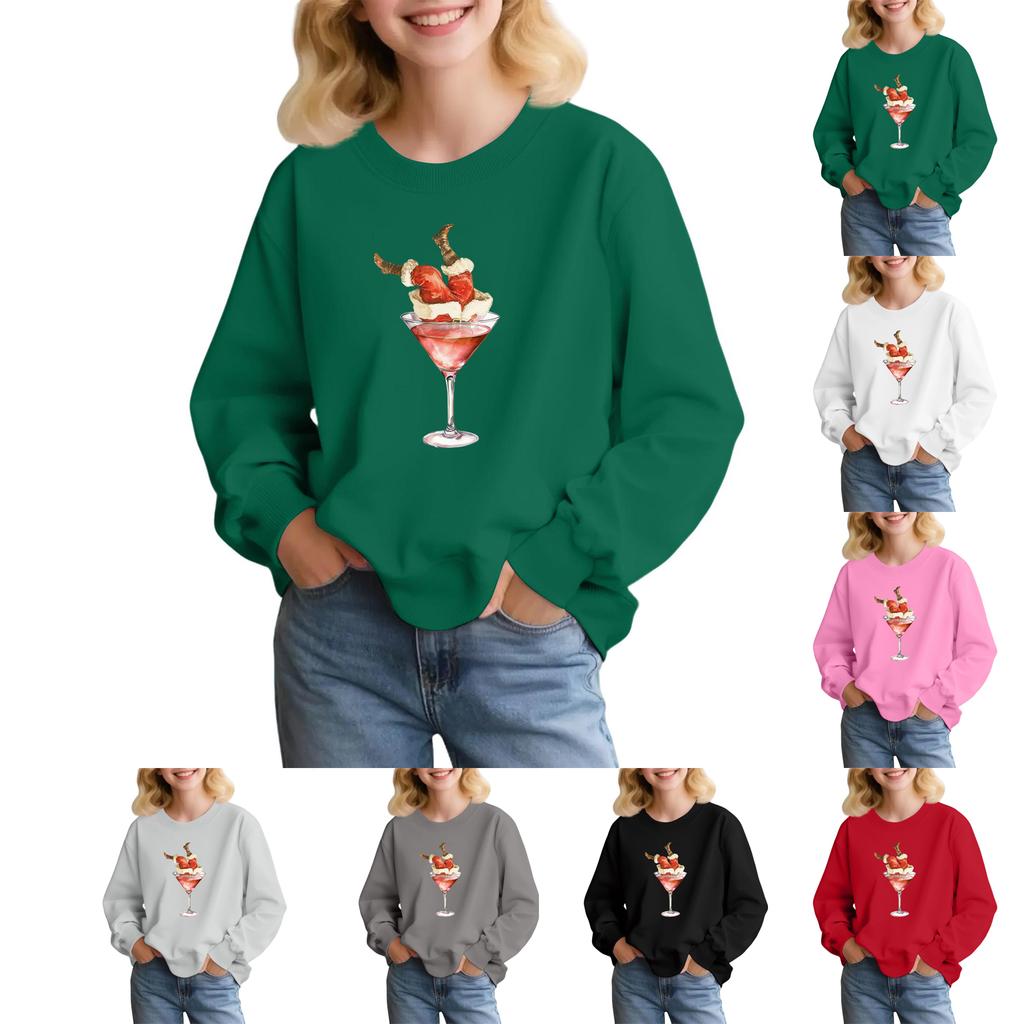 Kids' Fashion Loose-Fit Casual Long-Sleeve Christmas Print Oversized Crewneck Sweatshirt