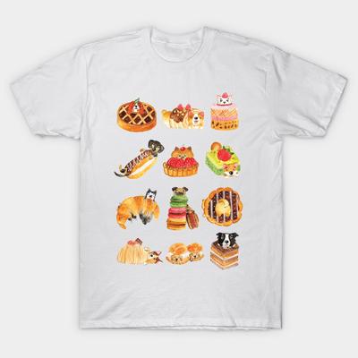 T Shirt Women Puppy Pastries Harajuku Print Kawaii Tshirt Summer Short Sleeve Female T-Shirt Top Tee