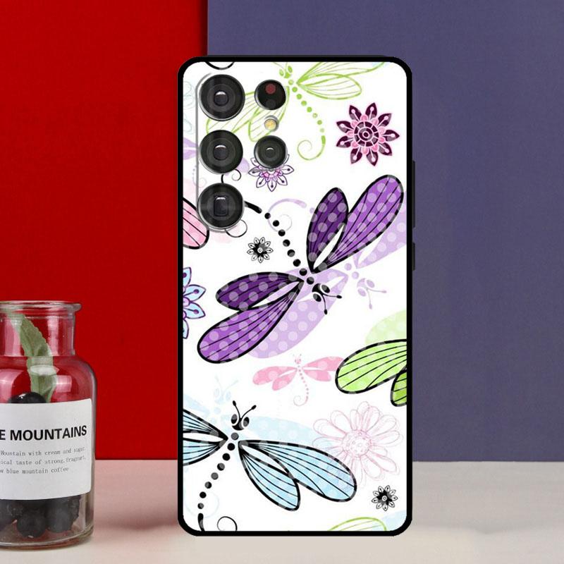 Floral Colorful Dragonfly Funda Case For Samsung Galaxy S25 Ultra S9 S10 S20 FE S21 S22 S23 Plus S24 Ultra Phone Cover