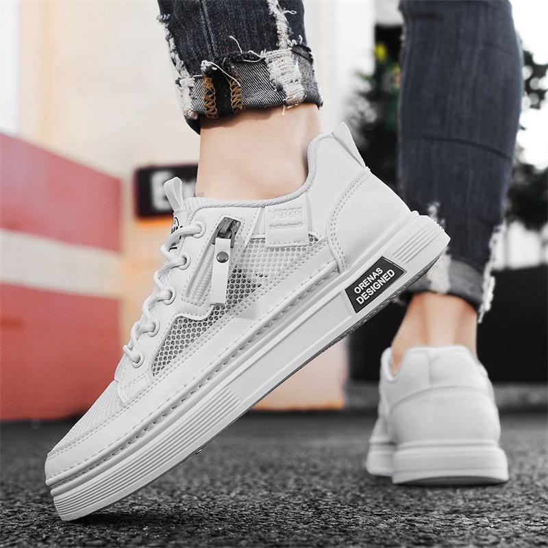 Fashion Men's Shoes Summer White Shoes 2025 Fashion Trend Mesh Breathable Outdoor Sports Leisure Flat Shoes Comfortable Lace-up Sneakers