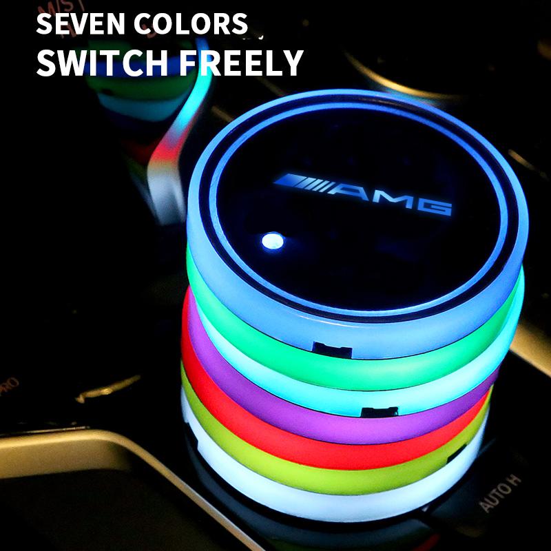 2PC LED Illuminated Car Water Cup Coaster Auto Interior Atmosphere Light Coaster for Mercedes Benz C260 W204 W205 W211 W212 W190