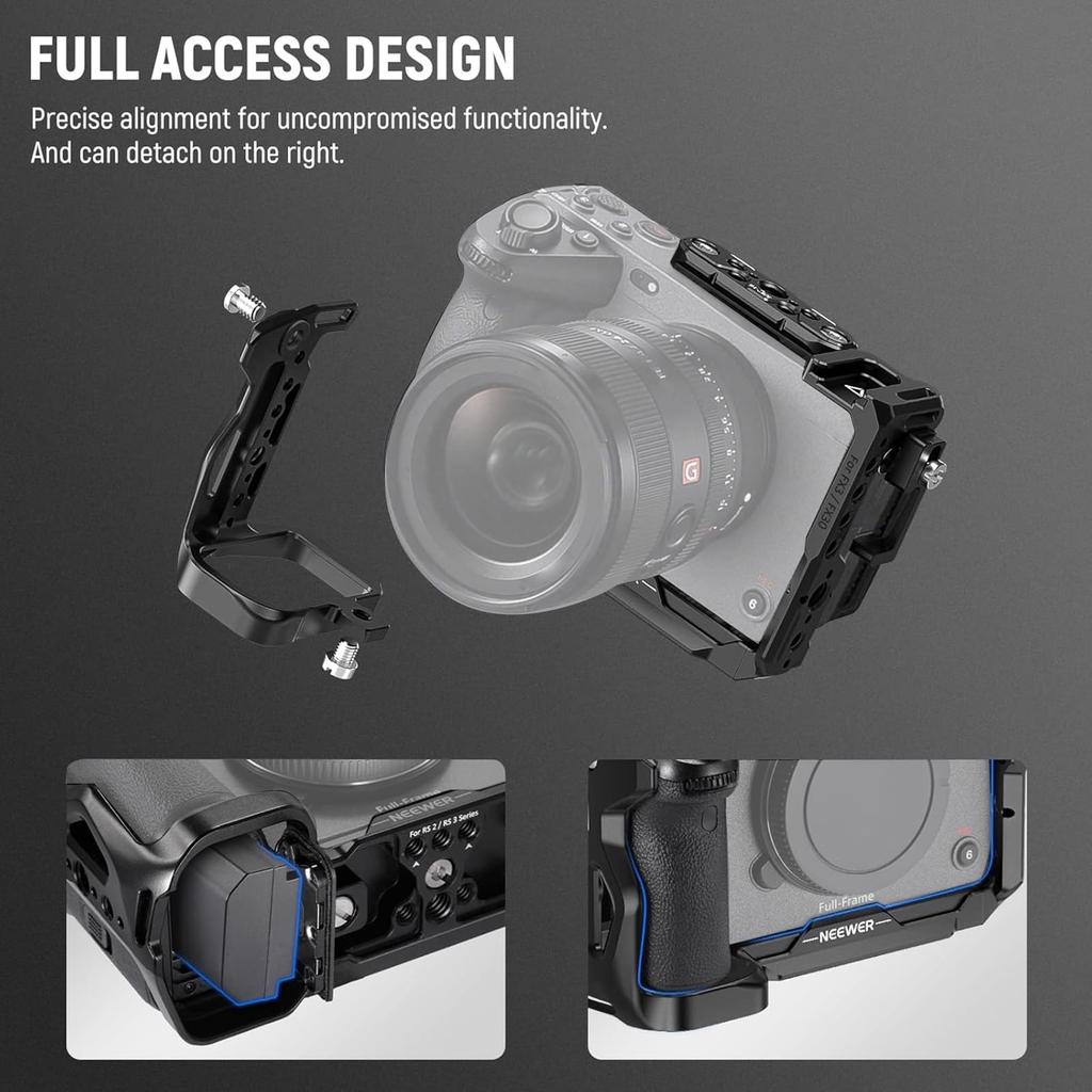 NEEWER CA011 Camera Cage for Sony FX3 FX30 with HDMI Cable Clamp NATO Rail ARRI Positioning Holes 1/4 3/8 Screws XLR Handle Compatible
