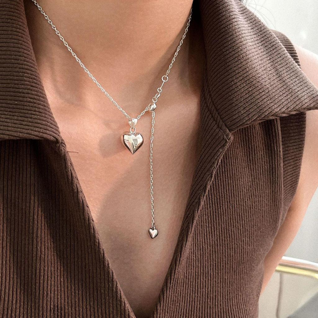 S925 Sterling Silver Harajuku Heart Chain Necklace - Chic Early Autumn Sweater Chain