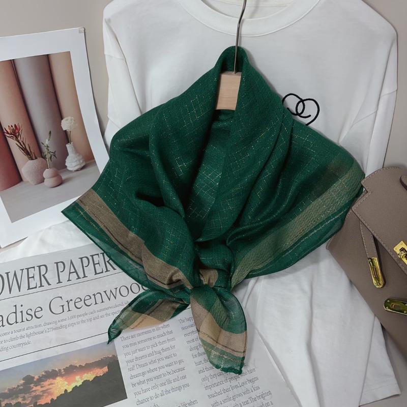 

90 square scarf silk scarf women s new fashion color matching versatile neck protection scarf scarf simple gold thread scarf yarn shawl изумрудный