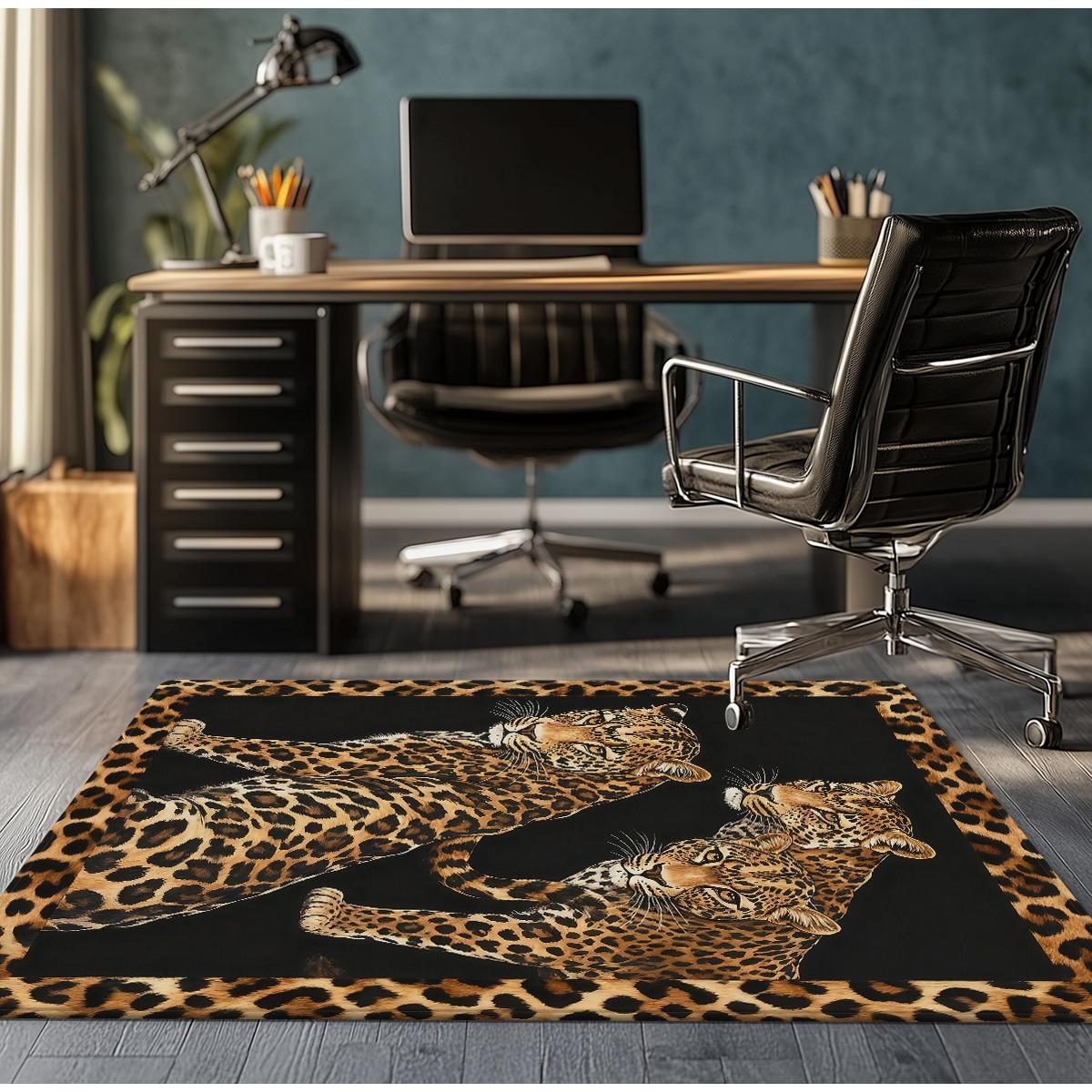 

Leopard Print Crystal Velvet Rug Modern Animal Design Office Floor Mat Home Decor Fashion Statement Piece Soft Non Slip Carpet 50x80cm