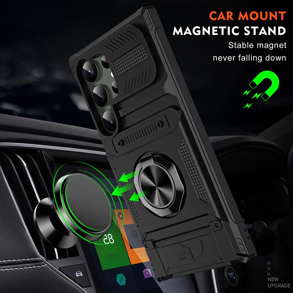 Cross-Border Nail Fusion Case with Card Slot & Bracket for Samsung S25 Ultra & Motorola - Drop-Proof Protection