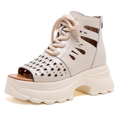 GKTINOO Damen Sandalen 2025 Sommer Plateau Dicke Hohe Absätze Sandalen GLADIATOR Echtes Leder Reißverschluss hinten Offene Zehenpartie Coole Stiefel