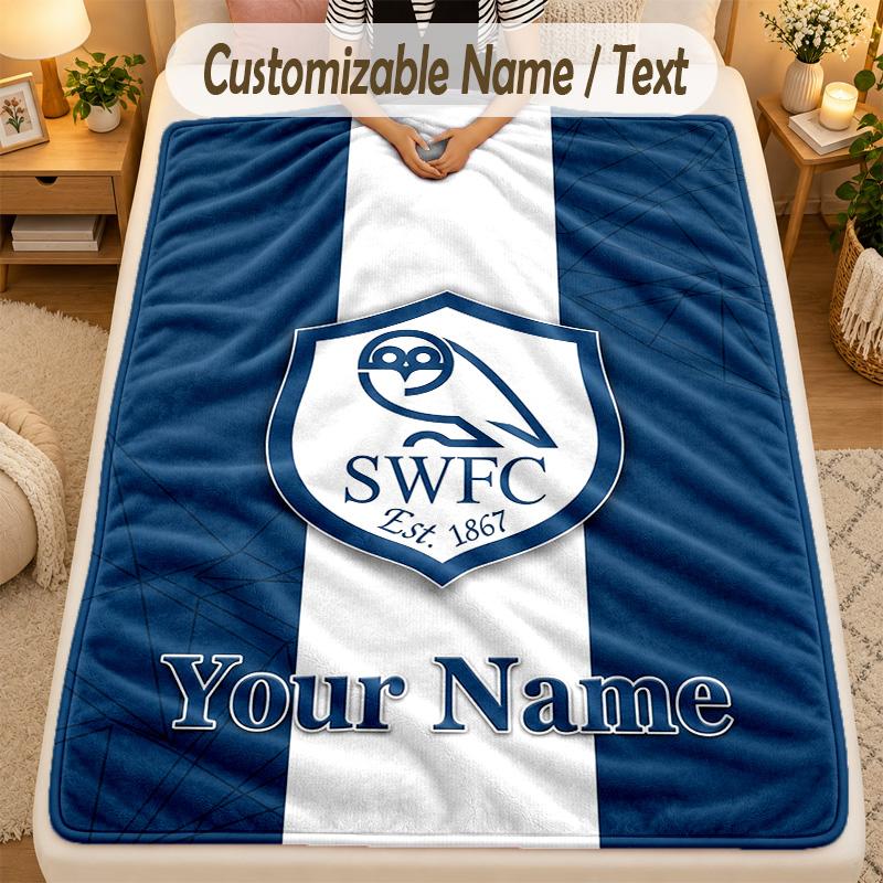 Flannel BlanketSheffield Wednesday FC Custom Name Text Personalized Soft Warm Throw Blanket Home Decor Gift