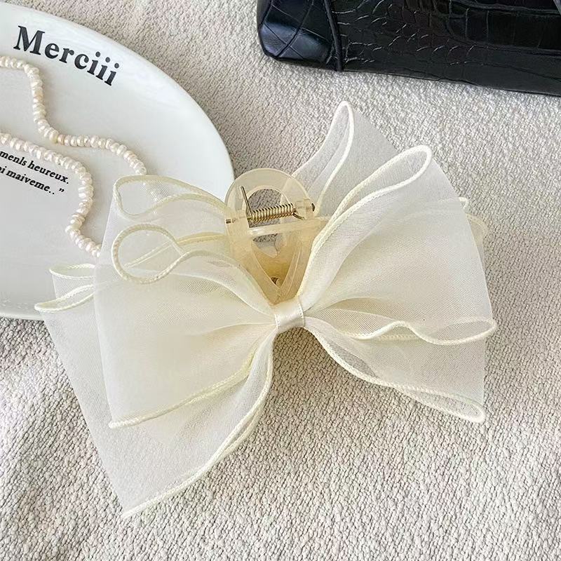 1pc Sweet Organza Reversible Bow Large Hair Claw Commuting Versatile Hair Accessory Suitable for Daily and Party Gatherings