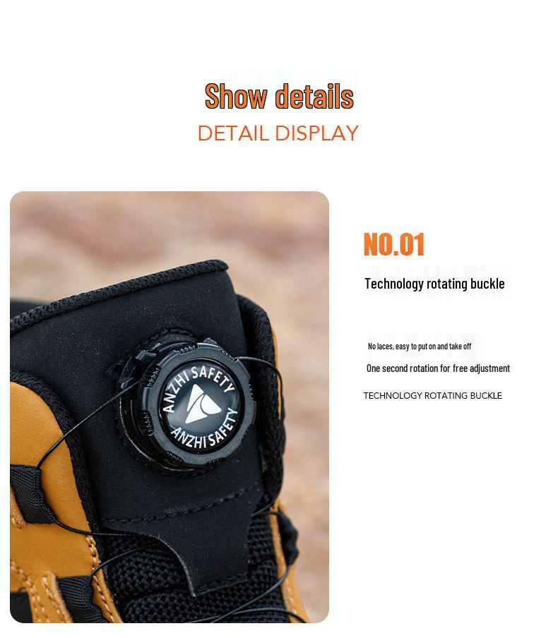 Anzhi Men's Waterproof Safety Shoes - Anti-smash, Anti-puncture, Non-slip High-top with Wear-resistant Rubber Sole.