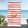 1pc 2D Flat "Summer Beach Style: Red Striped Background with Orange Crab Pattern Beach Towel" Themed Beach Towel, Summer