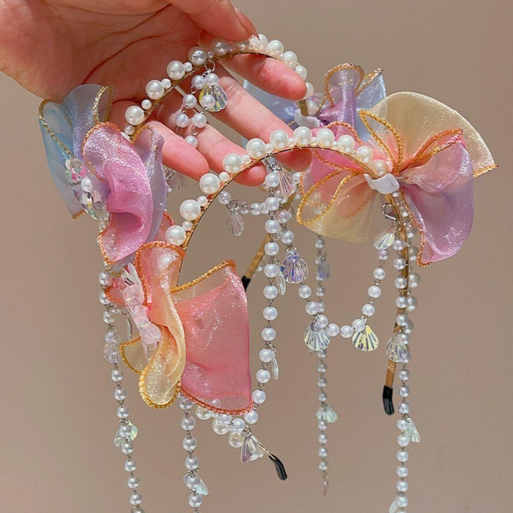 Elastic Bowknot Headband Exquisite Mermaid Hair Chain Sweet Headdress  Photography Headwear