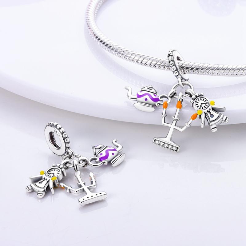 Charms Copper Wishing Pot Candlestick Alarm Clock Pendants Fit Plata Original Bracelet Beads Women Jewellery Making Diy