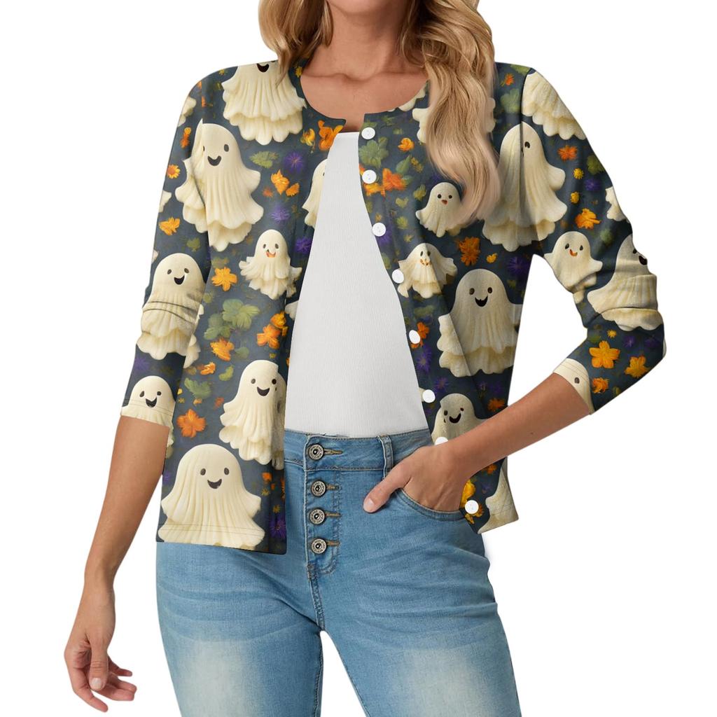 Women's Fashionable, Casual, Comfortable Halloween Print Cardigan Jacket