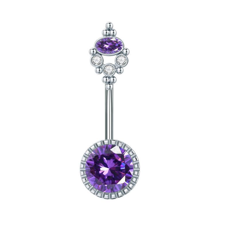 Belly Button Rings Stainless Steel Mixed Style Purple Zircon Dangle Hypoallergenic Navel Rings for Gift Giving