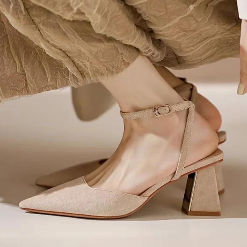2025 Ladies Shoes Buckle Strap Women's High Heels New Shallow Office and Career Hot Sale Best Seller Closed Toe Sandals