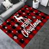 Christmas-Themed Area Rug - 1pc Non-Slip Polyester Floor Mat with Red and Black Plaid, Snowflakes, and Reindeer Patterns - Durab