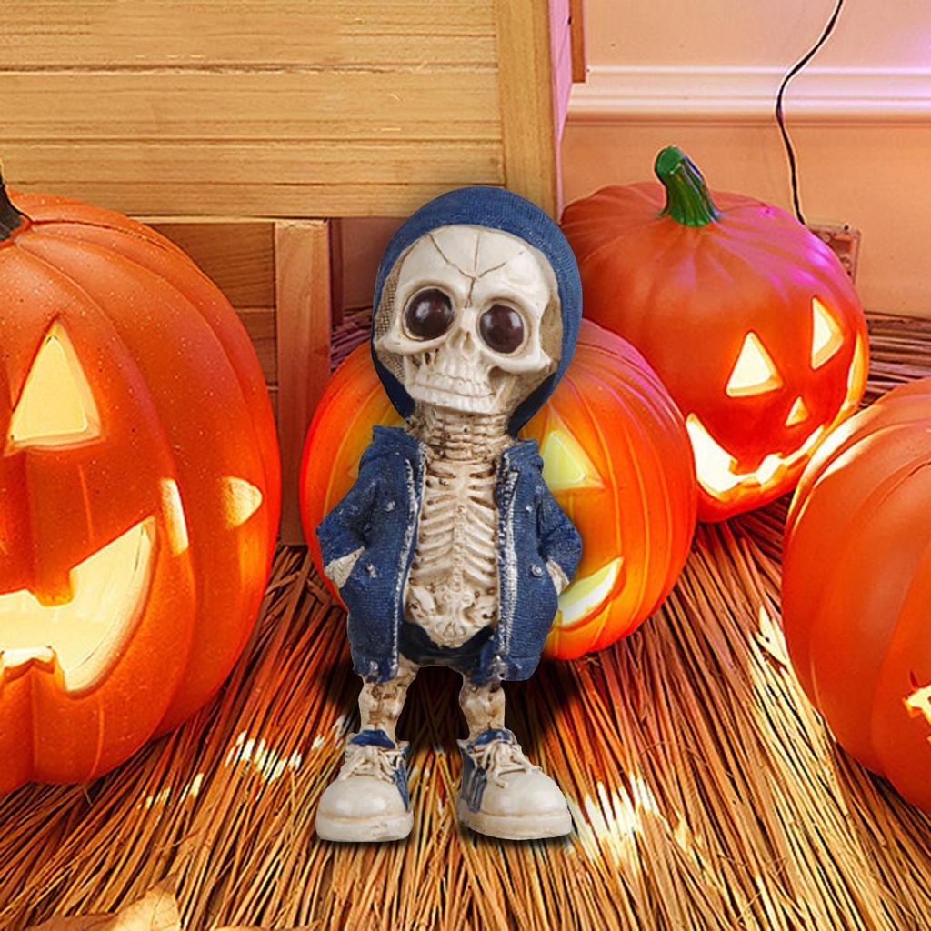 Cartoon Halloween Skeleton Figurine Statue Photography Props Resin Sculpture for