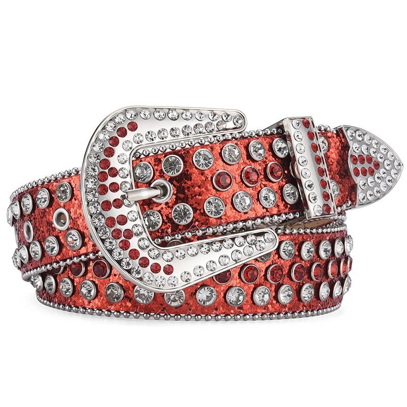 Amazon Fashion Men's and Women's Belts Punk Style Rock Trend Flow Rivet rhinestone Inlaid Wide Belt Women's Versatile Jeans Belt