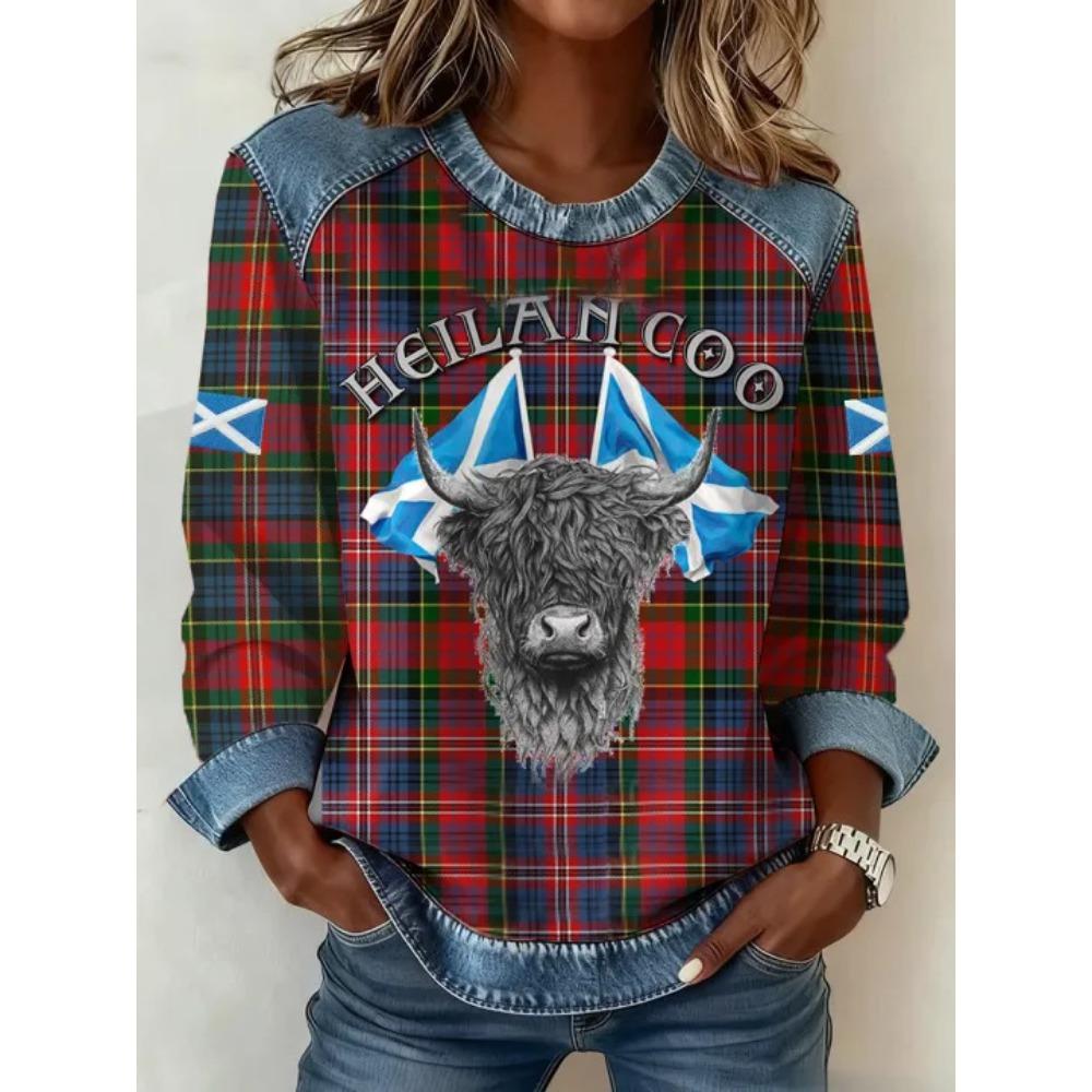 Autumn Fashionable Comfortable Casual Versatile Loose Women's Multi Color Printed Round Neck Long Sleeved T-Shirts