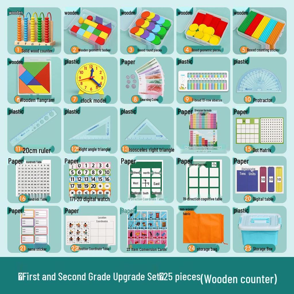 Elementary Math Manipulatives Set: First & Second Grade Abacus Learning Kit
