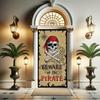 Pirate Door Cover Banner Beware of the Pirate 71x35 Inch Party Door Sign for Front Door Skull Map Design Door Cover for Halloween Theme Party Outdoor
