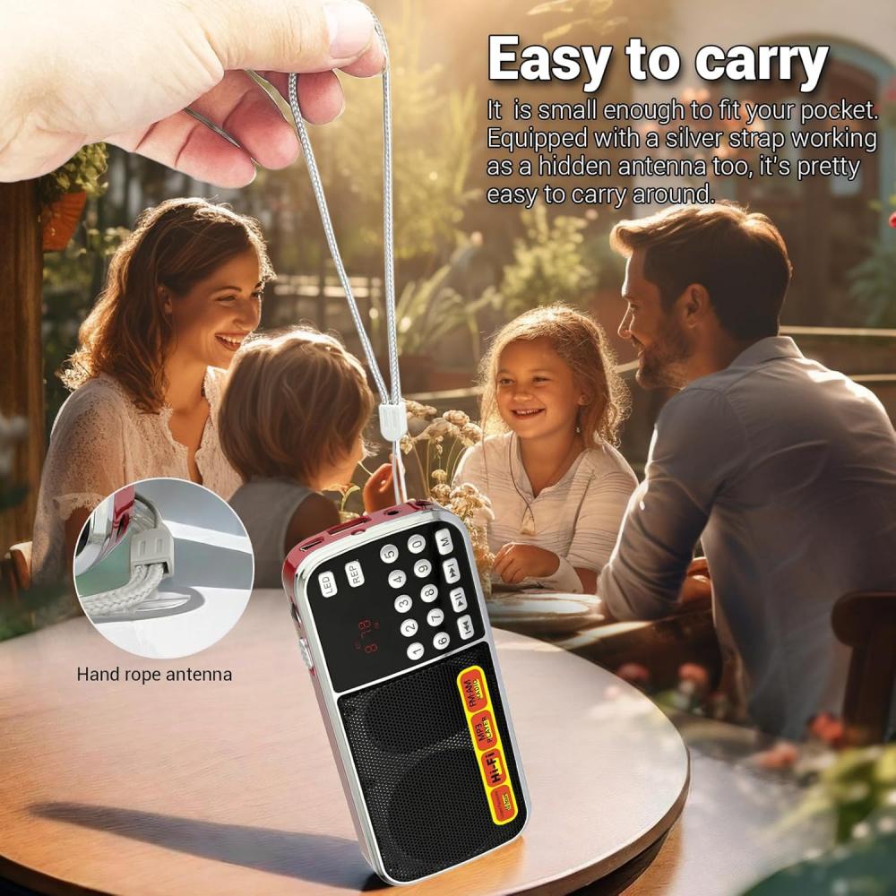Kleine Radios, tragbar, AM FM, unterstützt MP3-Wiedergabe über USB-Flash-Disk/Micro-SD-Karte, digitale Tasten, Bassmembran-Taschenradio mit ausgezeichnetem Empfang